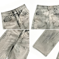 Jean Streetwear Marbré Délavé à l'Acide avec Motif Nuage et Rayures d'Encre Fumée, Coupe Décontractée, Taille Haute, Coupe Droite Oversize, Personnalisé