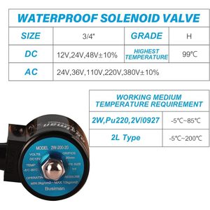 Vanne solénoïde électrique en laiton Busiman 3/4 po 12 V CC normalement fermée pour eau, air, diesel, gaz - Product Image 3
