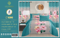Großhandel 8-teiliges King-Size Bedrucktes Bettwäsche-Set, Inklusive Laken, Kissenbezüge und Vorhänge, Florales Bettwäsche-Set