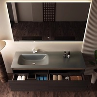 Ensemble d'armoires d'évier de style vintage personnalisable en bois massif dalle de roche bassin intégré courbé à la chaleur armoire de salle de bain lavabo