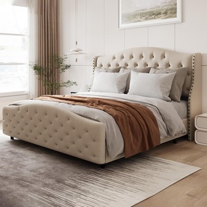 Lớn Nhung Chần Chừ đệm nền tảng bedstead với lớn lên cánh trở lại đầu giường nệm gỗ thanh hỗ trợ Nữ Hoàng Vua kích thước giường - Product Image 5