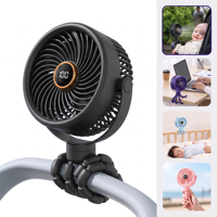 Ventilateur portable à main avec trépied flexible, ventilateur pour siège auto bébé, réglage 5 vitesses, mini ventilateur de bureau pour poussette bébé et étudiant