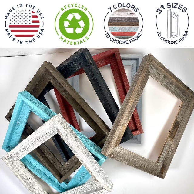 Country Farmhouse-style Recycled Wood Photo Frame with Wooden Frame, Made of Old Materials Framework