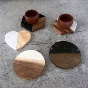 Custom Natural Wood Marble Style <b>Coasters</b> for Drinks - Heat-Resistant Modern <b>Coaster</b> for Home Kitchen Decor - Product Image 3