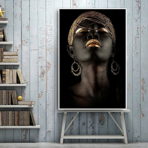 Moderno negro brillante <span class=keywords><strong>de</strong></span> la mujer africana patrón <span class=keywords><strong>de</strong></span> tela <span class=keywords><strong>de</strong></span> lona <span class=keywords><strong>de</strong></span> arte <span class=keywords><strong>de</strong></span> la pared decoración <span class=keywords><strong>pintura</strong></span> al óleo pinturas - Product Image 1