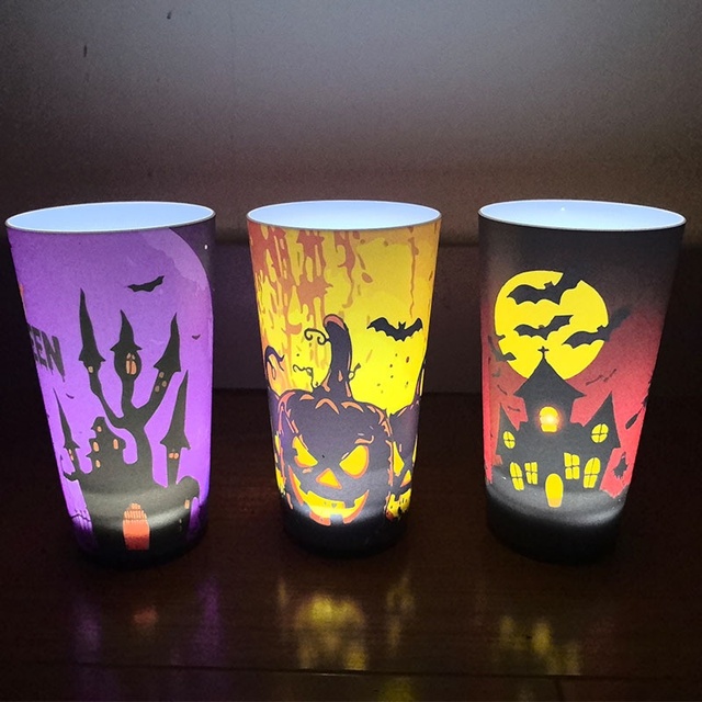 Creative Festival 16oz LED Light-Up Halloween Print Induction Water-Activated Color-Changing Plastic Cup Teen Indoor Use Color