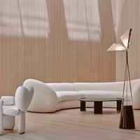 Sofá Seccional Minimalista de Tela Blanca en Forma de Media Luna, Sofá Circular Moderno para Vestíbulo de Hotel, Sofá Circular de Cachemira con Forma Especial