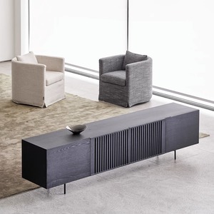 Mobile TV Retrò Nero, Mobile da Terra Moderno e Semplice per Soggiorno, Mobile TV <span class=keywords><strong>in</strong></span> Legno Massello di Lusso Leggero con Piedi <span class=keywords><strong>in</strong></span> Ferro - Product Image 4
