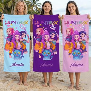 ผ้าเช็ดตัวชายหาดสำหรับผู้หญิง ลายการ์ตูนหรูหรา สกรีนชื่อได้ ผลิตจากผ้าไมโครไฟเบอร์คอตตอน 100% พร้อมโลโก้พิมพ์ตามสั่ง ขนาด 75x150 ซม. 90x180 ซม. - Product Image 2