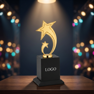 Stylish Gold Plated Portable Star Trophy with Engraved Logo for Sports and Games Events - Product Image 1