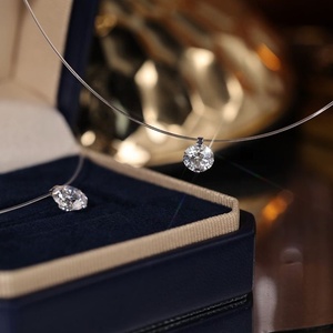 Vendita calda senza artiglio taglio rotondo collana di diamanti coltivati da laboratorio 1ct 1.5ct 18k Soild oro con catena d'argento all'ingrosso - Product Image 2