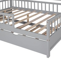 Lit enfant contemporain en bois pleine grandeur avec toit, étagères et lit gigogne coulissant pour chambres d'enfants, villas et appartements