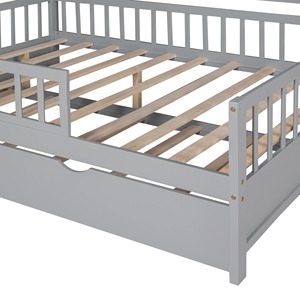Lit enfant en bois taille réelle avec toit, étagères et lit gigogne escamotable, pour <span class=keywords><strong>chambre</strong></span> de filles et de garçons - Product Image 6