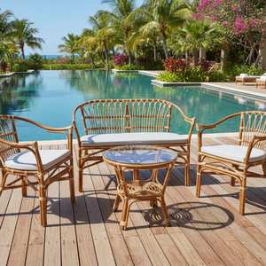 Juego de Mesa y Sillas de Ratán Hechas a Mano FLADEO, Muebles Modulares Cómodos para Sala de Estar, Diseño Clásico para Apartamentos, Hoteles y Villas - Product Image 1