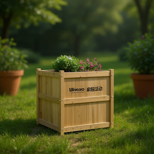 Jardinière carrée rustique en pin massif extra large Ulixeao pour utilisation en extérieur - Product Image 2