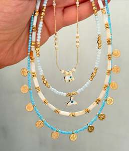 Collana di fascino estivo Boho madreperla conchiglia di perle perline di perline in acciaio inossidabile Charm Choker Design i tuoi gioielli personalizzati - Product Image 2