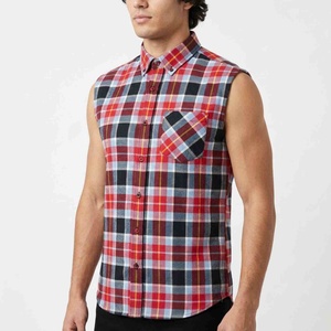 Camisa de Franela a Cuadros sin Mangas para Hombre, Personalizada por el Fabricante, de Algodón Pesado, con Cuello Abotonado, Estilo Casual, para Verano - Product Image 3