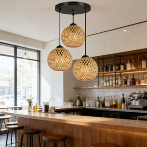 New Bamboo Lighting <strong>Lamps</strong> Wicker <strong>Rattan</strong> Wave <strong>Shade</strong> Bamboo E27 Pendant Light Dining Room Hanging Chandeliers Lantern Fixture - Product Image 2