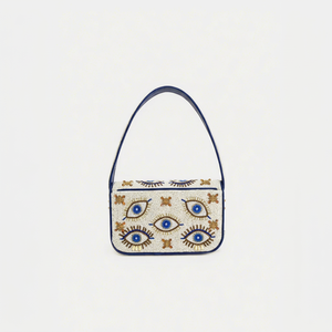 Bolso Rectangular Lavable de Poliéster Bordado a Mano con Patrón de Ojo Turco Azul - Product Image 1