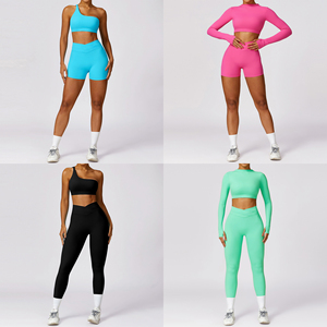 <span class=keywords><strong>Dopa</strong></span> Color moda tejido correr recortado manga larga cintura alta pantalones de Yoga ropa de gimnasio conjunto de Fitness traje de Yoga - Product Image 3