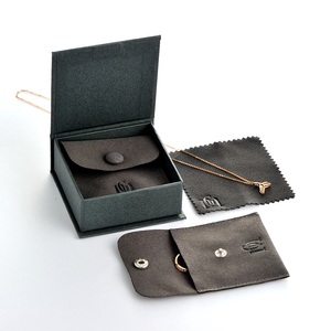 GLAMPKG New Arrival Microfiber Jewelry Cover Deboss Logo Button Pouch Magnetic Book Style Box With Foam Insert Packaging Set - Product Image 6