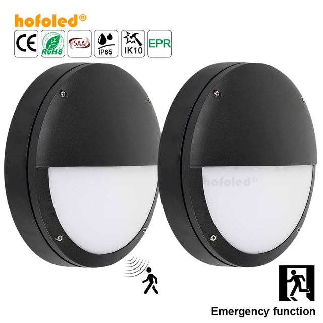 Emergency & Motion Sensor LED Bulkhead Light 3-Hour Backup Battery Eyelid Nautical Wall Light for Commercial Building Corridor