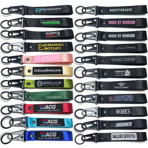 Nhà Máy Biểu Tượng Tùy Chỉnh Carabiner Keychain <span class=keywords><strong>Polyester</strong></span> Vải Dệt Dây Đeo Cổ Tay Dây Buộc Ngắn MIT Logo Thẻ Cho Túi Xách - Product Image 4