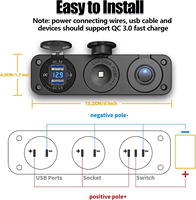 Prise allume-cigare 12V 3-en-1 étanche avec double port USB QC3.0 pour camping-car, bateau et véhicule marin