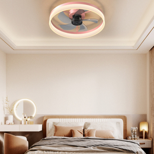 พัดลมเพดาน LED สีชมพู รุ่นติดเพดาน ยี่ห้อ USA Warehouse ใบพัดแบบกลับด้านได้ 5 ระดับความเร็ว ปรับความสว่างได้ พร้อมรีโมทคอนโทรล สำหรับห้องนอน - Product Image 4