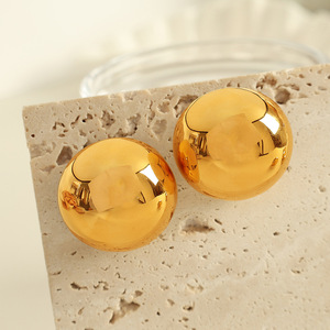 Gold Ball <b>Stud</b> <b>Earrings</b> Zinc Alloy Geometric Design EH629 For Women - Product Image 2