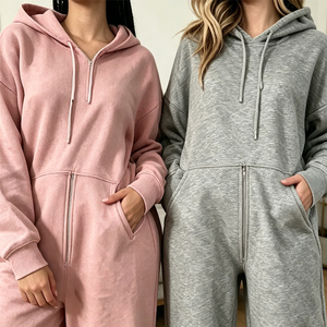 OEM Custom Manufacturer logo 100%Cotton Casual Women Baggy 2 Pieces Joggers Set Zip up Oversized Crop Hoodie and Sweatpants Sets - Product Image 4