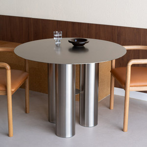 Italian-style Minimalist Stainless-steel <b>Dining</b> <b>Table</b> Designer-inspired Light-luxury Model Three-column Legs Exuding Upscale - Product Image 2