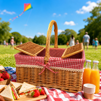 Panier de pique-nique en saule tressé à la main, écologique, style rustique campagnard, panier et boîte de rangement, boîte cadeau créative de remerciement