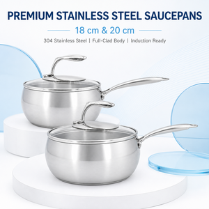 Vente en gros usine – <span class=keywords><strong>Casserole</strong></span> en acier inoxydable 304 entièrement plaqué avec couvercle en verre, sans revêtement, pot à lait 18cm 20cm, <span class=keywords><strong>compatible</strong></span> induction et gaz - Product Image 5
