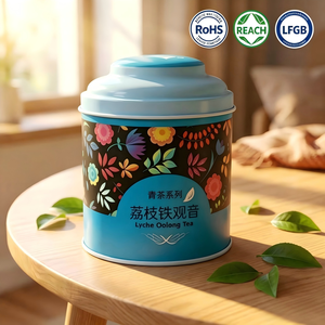 Boîte cylindrique métallique de luxe pour thé Oolong Lychee, série thé Lychee, design organisateur conforme aux normes, finition mate et brillante - Product Image 1