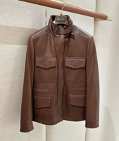 Maßgefertigte Schafslederjacke für Damen mit Stehkragen, Midi-Länge, Echtes Leder, Herbstjacke mit Taschen