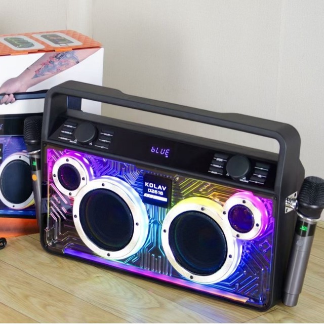 KOLAV Dual 5.25inch for Speaker with RGB Lights 40W Outdoor High-Power Bass Portable Home Karaoke Speaker