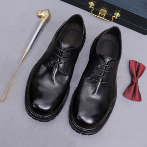 รองเท้าหนังทรงหัวมน พื้นหนา ขอบกว้าง แบบ Goodyear welted หนังแท้ สไตล์อังกฤษ สำหรับผู้ชาย - Product Image 2