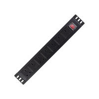 Strip Distribusi Daya Kabinet Jaringan 1U 240v dengan Saklar, 6/8 Port, Standar Inggris, Paduan Aluminium 10A 16A, Cangkang Logam Plastik