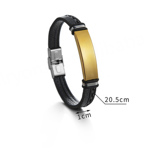 Bracelet en cuir PU tressé tendance Hip Hop pour homme, gravure au laser simple, logo personnalisé, bracelet tendance - Product Image 6