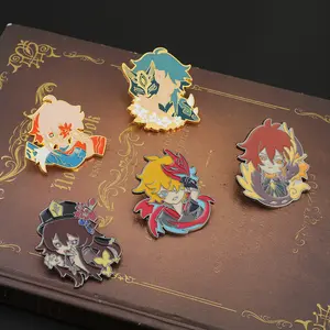 5 Designs Venda Quente Genshin Impacto Metal Anime pinos Personalizado Dos Desenhos Animados Zhong li Esmalte Lapel Pin Bonito Emblema Homens Broche Pin Suit
