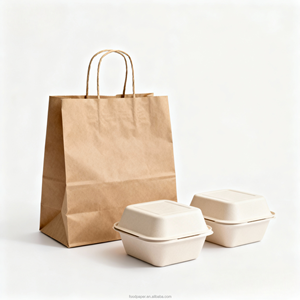 Insulated Eco-friendly Classic Kraft Paper <b>Bag</b> Handles Brown for Fried Rice Salad <b>Delivery</b> Asian <b>Food</b> Packaging Heat-retention - Product Image 1