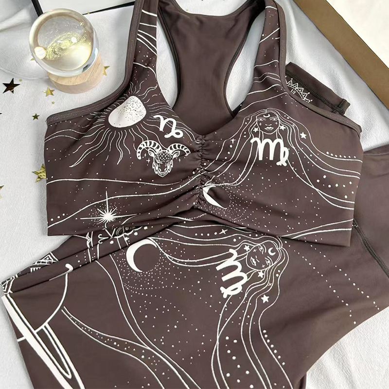 Custom Front Logo Print Gym Wear Activewear Wholesale Two Piece Yoga Crop Top Leggings Set High Elastic Waist Four-Way Stretch