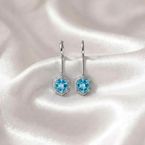 Natural Sky Blue Topaz Cubic Zirconia Hexagon Drop <b>Earrings</b> in 925 Sterling <b>Silver</b> or 18K Gold Filled Elegant Gemstone <b>Dangle</b> - Product Image 4