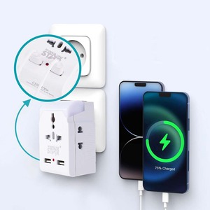 Winning Star Universal Travel <b>Adapter</b> 2 USB Ports European Standard <b>Plug</b> Conversion With Safety Door For International Use - Product Image 3
