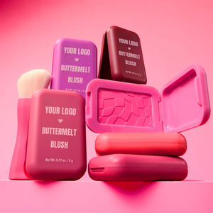 Paleta de rubor en polvo prensado Rosa maquillaje facial vegano sin talco logotipo personalizado paleta de rubor de etiqueta privada de alta pigmentación - Product Image 1