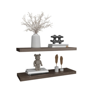 Floating <b>Shelves</b> 1.50 In H 2 <b>Shelves</b> Walnut <b>Wall</b> <b>Mount</b> Display <b>Shelf</b> - Product Image 2