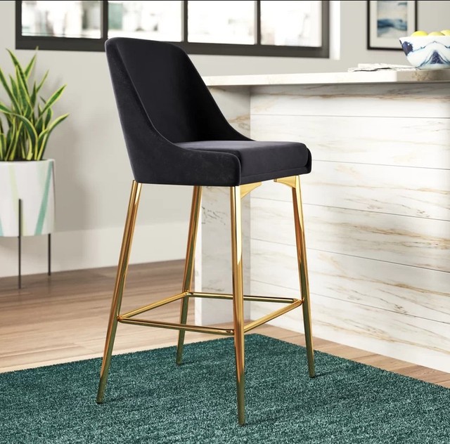 Kitchen Furniture Modern Design Luxury Upholstered Golden Shining Legs Bar Chairs Bar Stool With Backrest