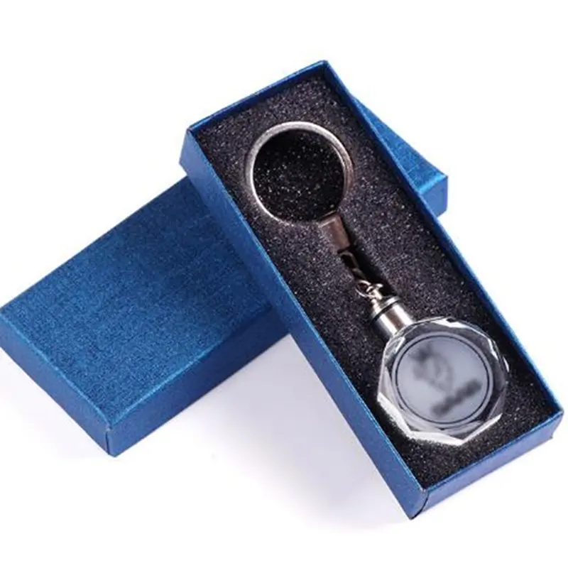 Porte-clés Laser 3D personnalisé en cristal avec Led, Souvenir de mariage, vente en gros, 5 pièces