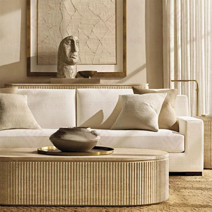 Residential Nordic Design Living Room Furniture Fluted Marble Ribbed Plinth Honed Dark <strong>Brown</strong> Emperador Marble Coffee <strong>Table</strong> - Product Image 5